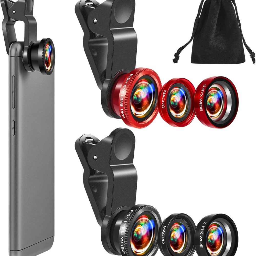 2 Pack Universal 3 in 1 Camera Lens Kit Phone Camera Shot Clip Fisheye Macro Wide Angle Lens Cell Phone Shot Attachments Compatible with Most Smartphones for Video, Live Show, Vlog