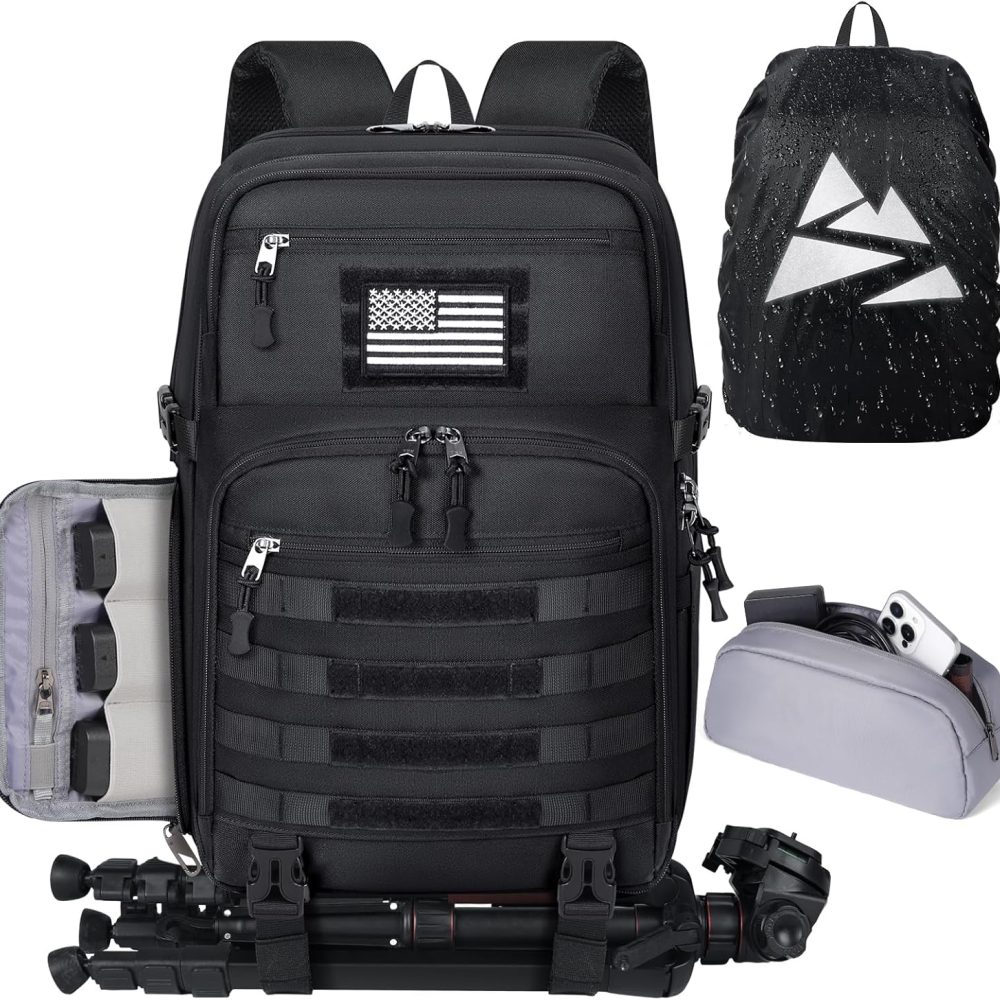 SDYSM Camera Backpack Bag Professional for DSLR/SLR Mirrorless Camera Waterproof 15.6 inch Tactical Camera Bags for Photographers with Rain Cover, Tripod Holder, Small Bag Photography Backpack Case